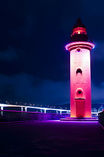 Leuchtturm, rot, busan, Null, Kiesstrand, Brücke hängen, Nacht-, Lichtanlage, Turm, berühmter Platz, Meer, die Architektur, beleuchtet, gebaute Struktur, Gebäudehülle, Langzeitbelichtung, Himmel, Beratung, Gebäude, Schutz, Sicherheit, Stadt, Licht - natürliches Phänomen, keine Leute, Richtung, Natur, Lichtspur, draußen, 4K, CC0, gemeinfrei, lizenzfrei