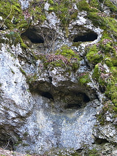rock, cueva, cara, caliza, cara de piedra, cara de roca, acantilado, roca - objeto, sólido, día, nadie, naturaleza, belleza en la naturaleza, formacion de roca, árbol, planta, agua, al aire libre, movimiento, bosque, paisajes - naturaleza, vista de alto ángulo, musgo, tranquilidad, agua que fluye, fluido, formación, 4K, CC0, dominio público, libre de derechos