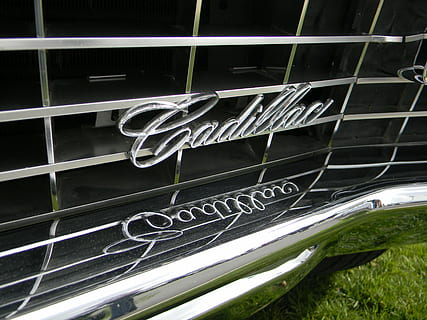 cadillac, oldtimer, shining, stylish, text, no people, western script, built structure, architecture, communication, day, building exterior, outdoors, close-up, low angle view, window, metal, transportation, plant, grass, mode of transportation, nature, glass - material, sign, 2K, CC0, public domain, royalty free