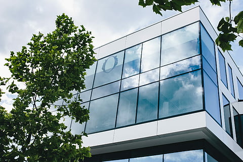 office building windows, blue, sky, Office building, windows, blue sky, office, modern, architecture, buildings, glass building, business, reflection, commerce, building Exterior, glass - Material, window, built Structure, outdoors, urban Scene, facade, no People, architecture And Buildings, skyscraper, office building exterior, building, low angle view, tree, nature, plant, day, cloud - sky, city, glass, 2K