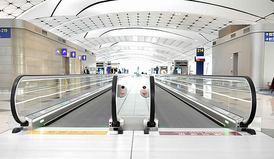 airport, elevator, Airport, Elevator, science and technology, transportation, indoors, subway train, public transportation, subway station, travel, rail transportation, architecture, subway, mode of transportation, illuminated, railing, escalator, the way forward, empty, arch, absence, built structure, modern, ceiling, moving walkway, 4K, CC0, public domain, royalty free
