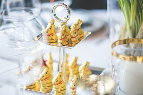 rabbit party, favors, tray, rabbit, party favors, chocolate, easter, spring, holidays, gold, sweets, lindt, food, science, bottle, healthcare and medicine, alternative medicine, no people, indoors, gold colored, wealth, selective focus, celebration, close-up, luxury, glass - material, jewelry, still life, glass, decoration, transparent, event, large group of objects, focus on foreground, champagne flute, container, 4K, CC0, public domain, royalty free