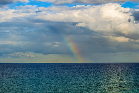arcobaleno, mare, cielo, nuvole, natura, orizzonte, Cipro, scenics - natura, bellezza nella natura, acqua, orizzonte sull'acqua, nuvola - cielo, la tranquillità, scena tranquilla, lungomare, idilliaco, nessuno, giorno, scena non urbana, blu, all'aperto, doppio arcobaleno, 5K, CC0, dominio pubblico, privo di copyright