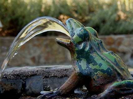 fonte, rana, acqua, concentrarsi sulle conoscenze acquisite, temi animali, animale, giorno, vertebrato, uccello, fauna selvatica, avvicinamento, animali allo stato selvatico, un animale, nessuno, natura, all'aperto, arte e artigianato, metallo, rappresentazione animale, rappresentazione, vista laterale, 4K, CC0, dominio pubblico, privo di copyright