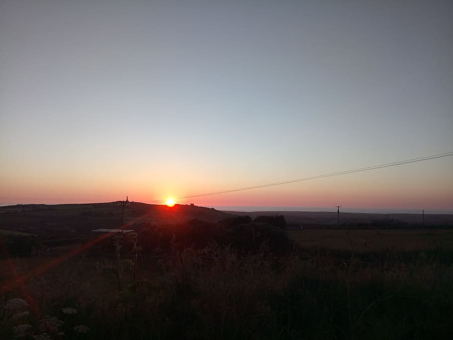 saulėlydis, cornwall, perskaičiuoti, ramioje scenoje, scenos, ramybė, nėra žmonių, kraštovaizdį, dangus, aplinką, grožis gamtoje, vaizdai - gamta, pobūdį, kopijavimo vietos, saulė, augalų, švarus dangus, horizonto per žemę, horizonto, žemės, lauke, ne miesto scenoje, idiliškas, 4K