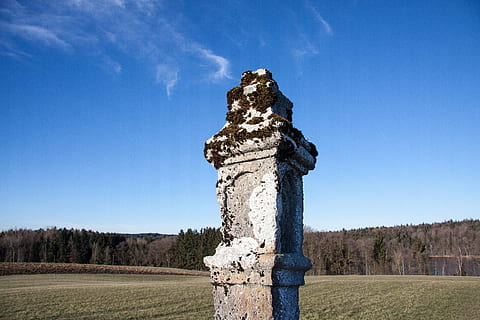 landmark, old, bemoost, mark, border, arable, forest, sky, blue, landscape, nature, no people, plant, land, tree, day, environment, scenics - nature, clear sky, field, travel destinations, beauty in nature, art and craft, sunny, sculpture, non-urban scene, history, 4K, CC0, public domain, royalty free