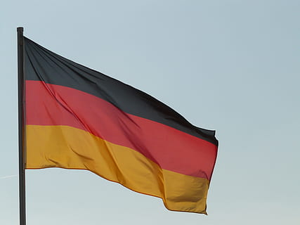black, red, yellow, flag, germany, german flag, wind, blow, flutter, environment, sky, patriotism, no people, low angle view, nature, striped, day, waving, copy space, pole, clear sky, emotion, 2K, CC0, public domain, royalty free