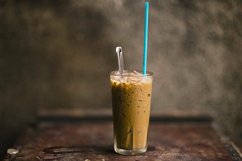 untitled, clear, drinking, glass, brown, surface, still, items, things, drink, beverage, mocha, coffee, chocolate, iced, spoon, straw, bokeh, drinking straw, food and drink, refreshment, drinking glass, freshness, table, healthy eating, no people, indoors, household equipment, milk, food, smoothie, dairy product, wood - material, latte, temptation, 4K, CC0, public domain, royalty free