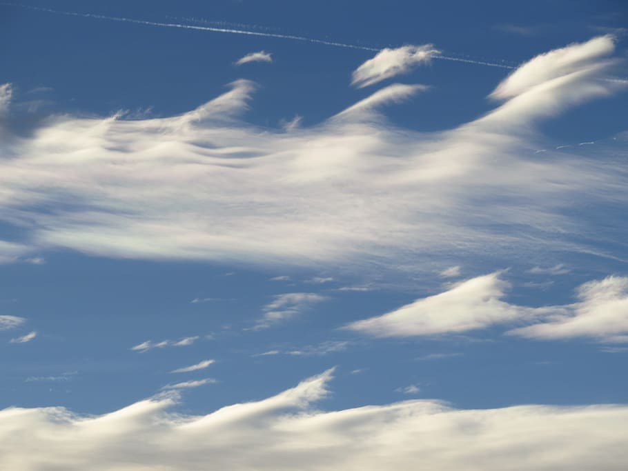 cel, núvols, blau, núvol, contrail, blau, núvol, clar, assolellat, bonic, càlid, cirrus, federwolke, dents de serra, patró de dents de serra, patró, naturalesa, núvol - cel, temps, dia, a l'aire lliure, cloudscape, aire, estiu, fons, escenics, blanc, núvol de cúmuls, esponjós, estratosfera, cap gent, clima, bellesa a la natura, vista d’angle baix, tranquil·litat, escenics - natura, escena tranquil·la, idíl·lic, Color blanc, llum solar, marc complet, suavitat, meteorologia, Wispy, 4K