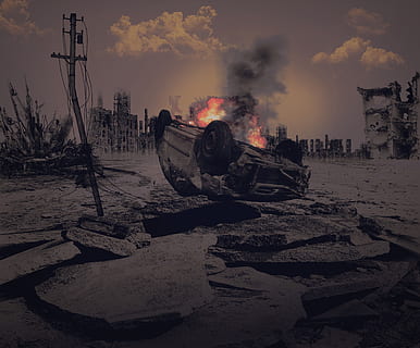 selektyvus, spalvota fotografija, sugriauta, automobilis, apokalipsė, pabaigos laikas, karas, sunaikinimo, deginti, Ugnis, siautėti, riaušės, teroro, fonas, branduolinis karas, pobūdį, deginimas, transportavimas, dangus, žemės, dūmų fizinė struktūra, architektūra, sugadintas, nėra žmonių, liepsna, ugnis - gamtos reiškinys, nelaimių ir nelaimių, transporto būdas, dieną, lauke, istorija, aplinką, šilumos - temperatūra, 2K, CC0, Viešasis domenas, nemokamai