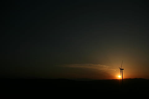 dawn, dusk, landscape, nature, silhouette, sky, sun, sunrise, sunset, windmill, wind Turbine, turbine, wind Power, electricity, fuel and Power Generation, technology, generator, wind, alternative Energy, renewable energy, environment, copy space, environmental conservation, beauty in nature, scenics - nature, orange color, no people, tranquility, outdoors, dark, sustainable resources, 2K