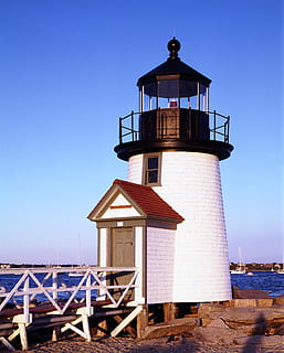 hvid, sort, fyrtårnet, fyrtårn, tårn, ledestjerne, bygning, kyst, himmel, hav, arkitektur, marine, USA, Forenede Stater, carol m highsmith, nantucket havn lys, Nantucket, Massachusetts, atlantic, Ny England, ø, bygget struktur, bygning udvendig, skyfri himmel, natur, vejledning, blå, vand, sikkerhed, dag, jord, ingen mennesker, kopiere plads, strand, udendørs, 4K, CC0, offentligt domæne, royaltyfrie