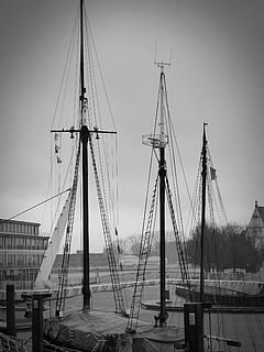 skib, master, rigning, sejlskib, støvle, Havn, sejlbåd, Forsendelse, mast, nautiske fartøj, pol, himmel, transportform, transportmidler, ingen mennesker, natur, sejlads, vand, arkitektur, hav, dag, rejse, udendørs, mole, 4K, CC0, offentligt domæne, royaltyfrie