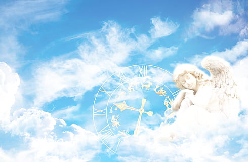 blu, cielo, bianca, nuvole, illustrazione di angelo, fantasia, angelo, orologio, comporre, mistico, ala, femminilità, femmina, arte digitale, atmosfera, umore, figura d'angelo, design, sfondo, immagine di sfondo, biglietto d'auguri, artisticamente, sognare, cloudformation, celeste, fantastico, bellissima, misterioso, riposo, natura, atmosferico, Lichtspiel, magico, sognante, dormire, sedersi, piccolo angelo, quadrante, segno zodiacale, astrologia, cifre, tempo, inoltrare, Angelo custode, carta geografica, nuvola - cielo, copia spazio, sfondi, composito digitale, Cloudscape, luce del sole, all'aperto, luminosa, nessuno, aspirazioni, Colore bianco, bellezza, giorno, trasparente, emozione, creatività, bellezza nella natura, contemplazione, morbidezza, 4K, CC0, dominio pubblico, privo di copyright