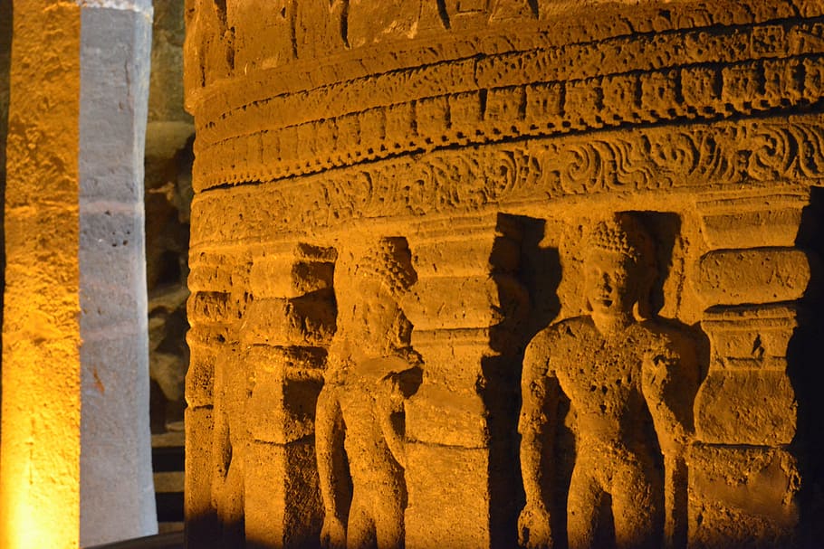ajanta, cova, budisme, història, arquitectura, el passat, estructura construïda, antic, art i artesania, turisme, artesania, destinacions de viatge, civilització antiga, lloc de culte, antiga ruïna, viatjar, religió, talla - producte artesanal, escultura, representació humana, creença, representació, espiritualitat, cap gent, arqueologia, columna arquitectònica, història antiga, arruïnat, baix relleu, 5K