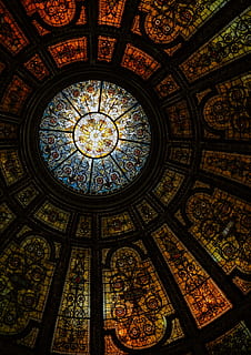 catedral, fondo, manchado, lugar de adoración, arquitectura, religión, estructura construida, creencia, modelo, espiritualidad, adentro, techo, Vitral, ventana, edificio, vaso, Arte y artesanía, nadie, diseño, vista de ángulo bajo, material de vidrio, forma geometrica, florido, cúpula, directamente debajo, mural, patrón floral, arquitectura y arte, 4K, CC0, dominio público, libre de derechos