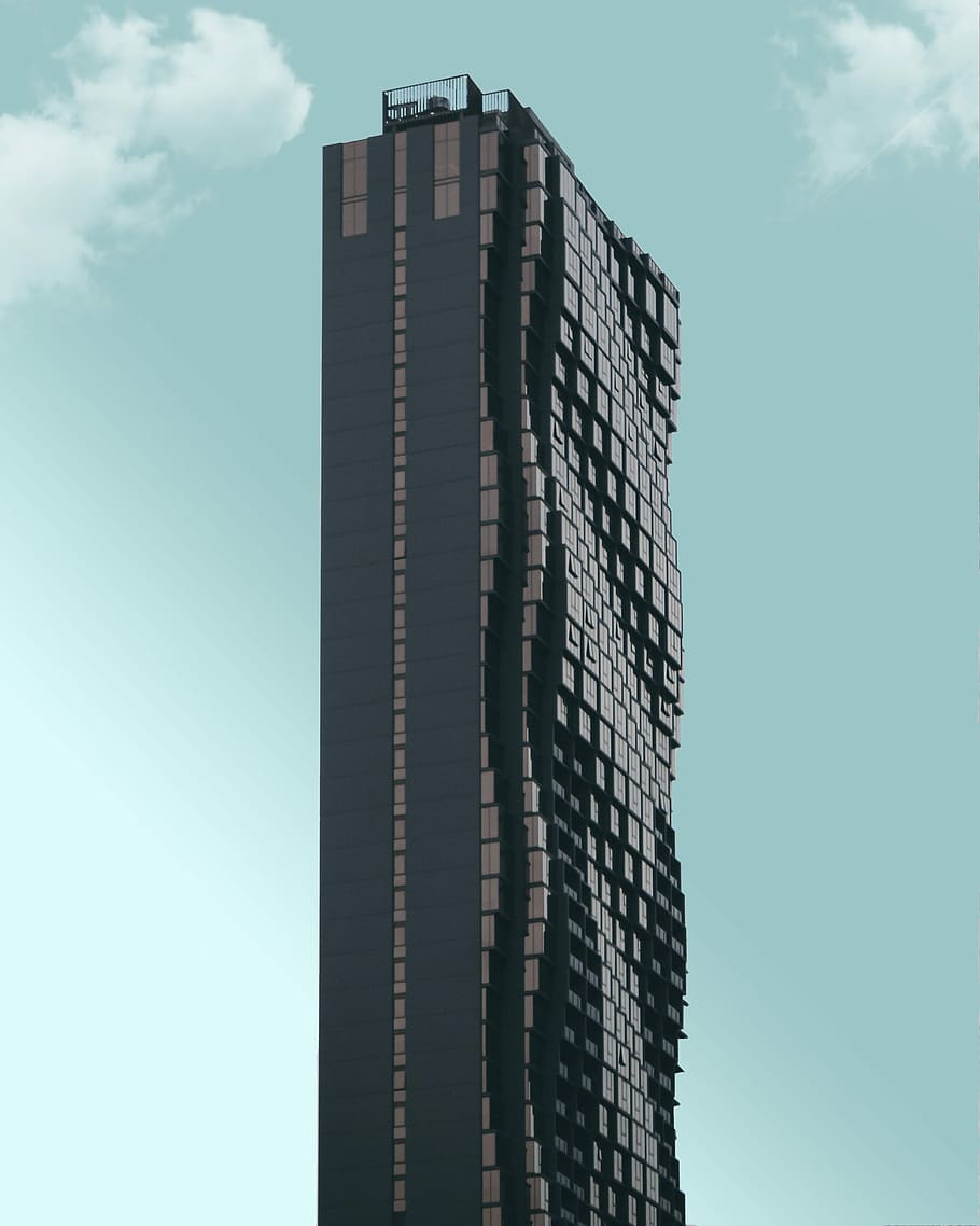 negre, de gran alçada, edifici, durant el dia, foto, gris, corb, torre, gratacels, arquitectura, blau, estructura construïda, exterior de l'edifici, cel, vista d’angle baix, ciutat, alta - alta, exterior d’edifici d’oficines, modern, oficina, naturalesa, dia, cap gent, a l'aire lliure, núvol - cel, llum solar, negocis, equips de construcció, 2K