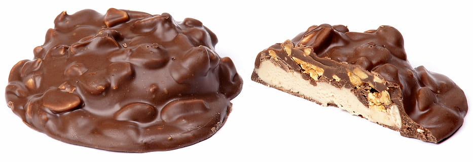 chocolate, candy, sugar, sweet, unhealthy, food, diet, delicious, nut, goodie, bar, sweet food, white background, cut out, dessert, food and drink, brown, studio shot, indoors, snack, close-up, chocolate bar, single object, group of objects, no people, unhealthy eating, baked, dieting, temptation, melting, glazed food, 2K, CC0, public domain, royalty free