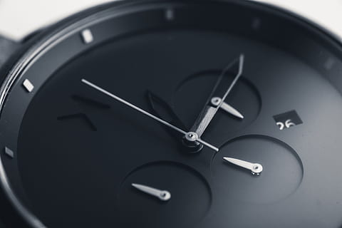 black wrist watch, wrist watch, technology, clock, tech, time, watch, black Color, no people, close-up, clock face, minute hand, clock hand, wristwatch, indoors, selective focus, number, metal, full frame, instrument of time, alarm clock, studio shot, hour hand, silver colored, black background, personal accessory, ornate, 2K