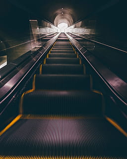 light, dark, steps, blur, carry, escalator, indoors, lift, long, modern, railway, up, railing, staircase, the way forward, steps and staircases, direction, architecture, illuminated, convenience, transportation, technology, built structure, connection, low angle view, diminishing perspective, no people, empty, futuristic, moving walkway, 4K, CC0, public domain, royalty free