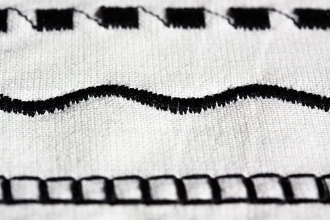 pattern, sewing machine, embroidery, black, white, sew, hand labor, tinker, fabric, wave, macro, close-up, textile, no people, indoors, extreme close-up, full frame, backgrounds, black color, studio shot, creativity, art and craft, selective focus, material, communication, business, single object, animal themes, animal skin, 4K, CC0, public domain, royalty free
