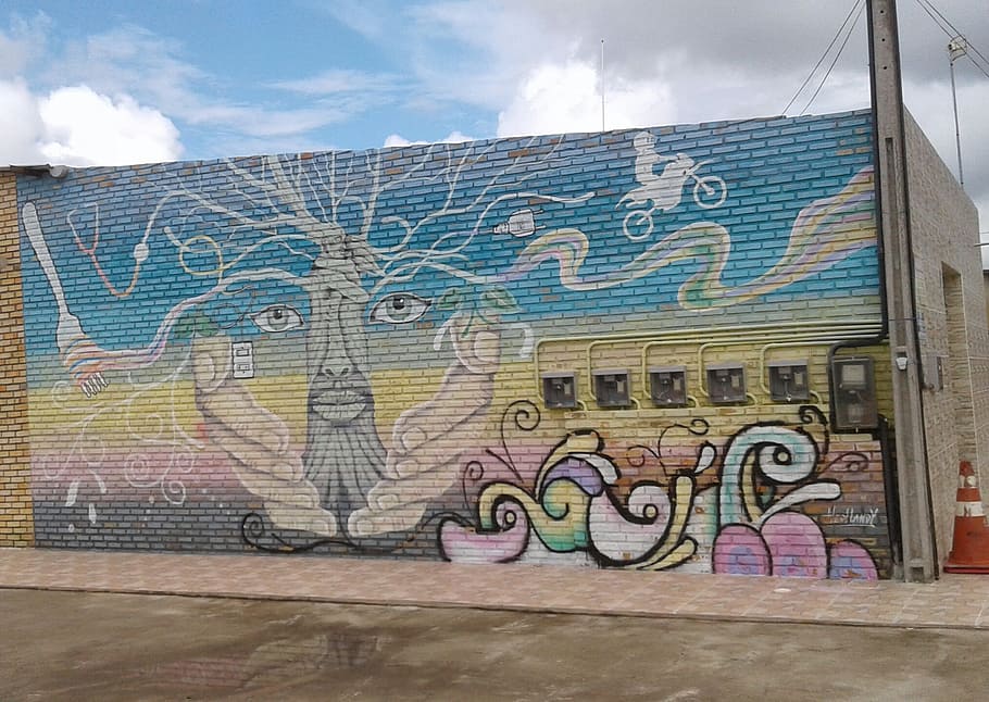 grafit, art, urbana, creativitat, graffiti, art i artesania, multicolor, arquitectura, mural, art de carrer, núvol - cel, funció de construcció de parets, dia, estructura construïda, cel, representació, paret, cap gent, exterior de l'edifici, representació humana, a l'aire lliure, artesania, 1080P