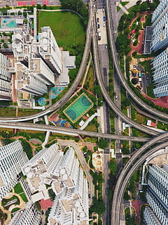 antenne, fotografering, vikling, vej, arial visning, by, bygninger, dagtimerne, bøjler, luftfoto, arkitektur, bybilledet, gade, urban scene, Trafik, skyskraber, vejkrydsning, høj vinkel visning, by skyline, bygget struktur, berømte sted, udendørs, transportmidler, downtown distriktet, bygning udvendig, ingen mennesker, bygning, dag, rejsemål, boligområde, religion, tag, forbindelse, Overføring, multiple lane motorvej, 4K, CC0, offentligt domæne, royaltyfrie