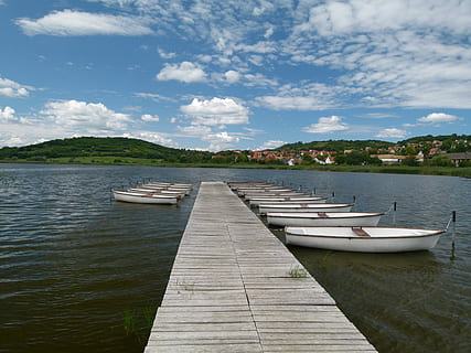 Tihany, Lake, Cloud, Plot, Sky, water, cloud - sky, pier, day, nautical vessel, transportation, nature, no people, tranquility, mode of transportation, beauty in nature, jetty, scenics - nature, tranquil scene, wood - material, outdoors, 4K, CC0, public domain, royalty free