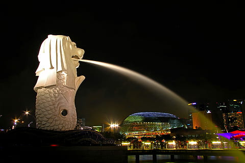 cer de noapte, Merlion, noapte, loc faimos, iluminat, arhitectură, apă, scenă urbană, Fântână, peisaj urban, oraș, destinații de călătorie, pod - om construit, în aer liber, construită, exteriorul clădirii, natură, nici o persoana, cer, arta culturii și divertismentului, mişcare, expunere lungă, turism, sculptură, clădire, exteriorul clădirii de birouri, zgârie-nori, 1080P, CC0, domeniu public, fără drepturi de autor