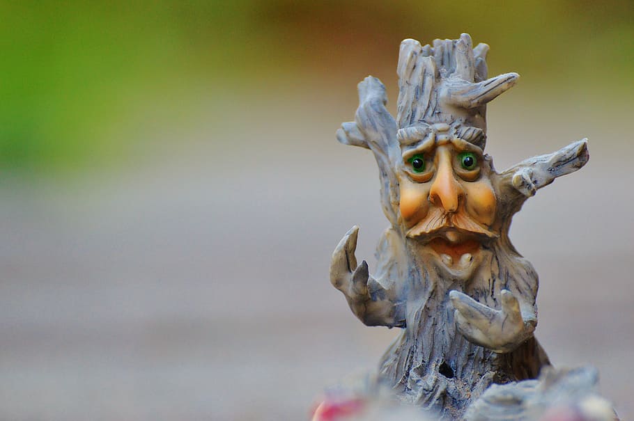 albero, viso, mistico, divertente, tronco d'albero, raccapricciante, strano, Halloween, rappresentazione, scultura, arte e artigianato, statua, creatività, nessuno, concentrarsi sulle conoscenze acquisite, mestiere, avvicinamento, rappresentazione umana, credenza, giorno, religione, spiritualità, natura, copia spazio, figurina, all'aperto, color oro, angelo, 4K