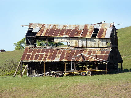 gamle, lade, ruin, træ-, gammel, lade, rusten, forvitret, landbrug, gård, græs, Mark, landlige scene, himmel, jord, natur, dag, skyfri himmel, landskab, plante, miljø, ingen mennesker, arkitektur, bygget struktur, forladt, forældet, sollys, træ - materiale, udendørs, ødelagt, 720P, CC0, offentligt domæne, royaltyfrie