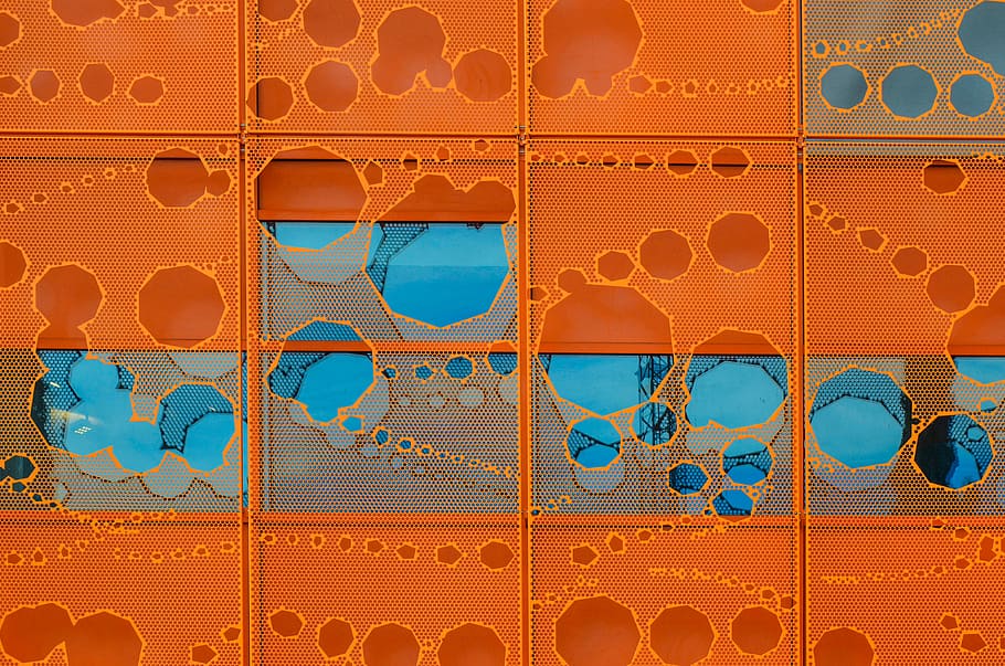 art abstracte, decoració abstracta de color taronja, arquitectura, disseny, taronja, façana, patró, cercle, forat, blau, exterior, edifici, confluència, lyon, cap gent, marc complet, fons, primer pla, tecnologia, connexió, multicolor, resum, a l'aire lliure, forma, temes d'animals, color taronja, animal, cultura i entreteniment artístic, aigua, art i artesania, viatjar, 4K
