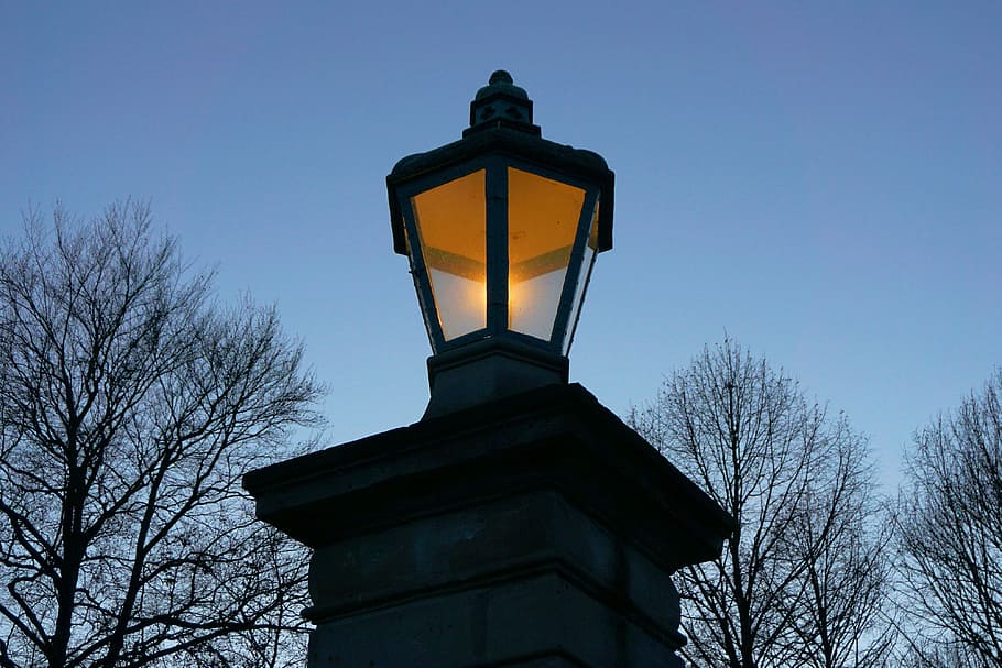 llanterna, objectiu, entrada, metall, quadrícula, calden, wilhelmsthal, tanca, baranes de ferro, fanal, llum, il·luminació, infern, fosc, arbre nu, hivern, estàtua, cel clar, blau, cel, vista d’angle baix, arbre, cap gent, naturalesa, arquitectura, vespre, planta, equips d’il·luminació, il·luminat, estructura construïda, a l'aire lliure, exterior de l'edifici, dia, ciutat, carrer, temps, 4K