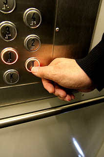 lift, building, availability, push, hand, human hand, human body part, one person, indoors, real people, men, close-up, holding, high angle view, finger, body part, human finger, metal, push button, button, lifestyles, table, adult, 5K, CC0, public domain, royalty free