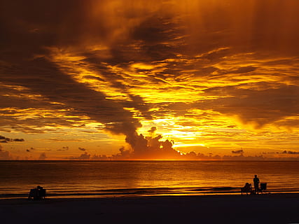 Sonnenuntergang, indische Küste, Strand, Wolken, Orange, Landschaft, Florida, Himmel, Meer, orange Farbe, Wasser, wolke - himmel, Schönheit in der Natur, Silhouette, Szenen - Natur, Land, Horizont über Wasser, Ruhe, echte Menschen, Horizont, Natur, ruhige Szene, Männer, idyllisch, draußen, 2K, CC0, gemeinfrei, lizenzfrei