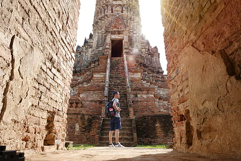 man, person, bricks, travel, attraction, backpack, brickwalls, Heritage, male, posture, sightseeing, tourist, tourist attraction, wander, architecture, built structure, one person, history, the past, full length, lifestyles, casual clothing, real people, leisure activity, ancient, standing, building, building exterior, day, old ruin, photography themes, place of worship, nature, ancient civilization, outdoors, 4K, CC0, public domain, royalty free