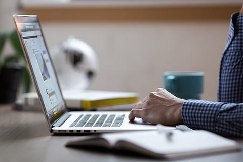 person, holding, touchpad, laptop computer, top, brown, wooden, table, laptop, code, programming, computer, browser, research, study, notebook, business, people, man, office, technology, wireless technology, communication, connection, one person, furniture, adult, business person, indoors, using laptop, businessman, selective focus, corporate business, desk, hand, 4K, CC0, public domain, royalty free