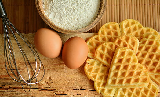 waffle, eggs, flour, whisk, chopping, board, waffles, waffles bake, ingredients, egg, scrambled eggs, dessert, bake, waffle heart, even baked, sweet dish, cake, food, pastries, eat, brown eggs, raw food, ingredient, egg carton, food and drink, brown, indoors, eggshell, freshness, still life, wire whisk, no people, preparation, wellbeing, healthy eating, directly above, table, high angle view, household equipment, wood - material, dairy product, preparing food, egg yolk, temptation, 5K, CC0, public domain, royalty free
