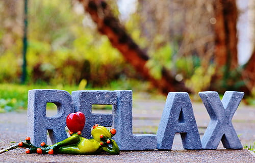 relaxa't, granota, descans, preocupacions, recuperació, lloc preferit, benestar, trencar, harmonia, serenitat, les lletres, lletres, a l'aire lliure, menjar, menjar i beguda, fruita, alimentació saludable, cap gent, centrar-se en primer pla, text, dia, fruita de poma, joguina, guió occidental, naturalesa, multicolor, comunicació, vermell, primer pla, natura morta, material de fusta, concret, 4K, CC0, domini públic, lliure de regalies