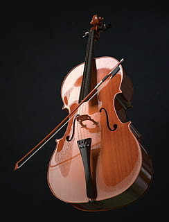 brown, black, violin, bow, cello, strings, stringed instrument, arch, wood, instrument, classical music, musical instrument, classic, soundbody, acoustic, sound, music, 3d model, string instrument, musical equipment, musical instrument string, studio shot, wood - material, indoors, string, no people, arts culture and entertainment, black background, still life, close-up, cut out, bow - musical equipment, high angle view, 4K