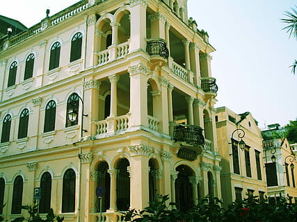 struttura, costruzione, vecchio, macau, architettura, colonna architettonica, esterno dell'edificio, all'aperto, nessuno, giorno, struttura costruita, cielo, Inquadratura dal basso, finestra, natura, storia, pianta, il passato, arco, destinazioni di viaggio, cielo sereno, facciata, città, ornato, 2K, CC0, dominio pubblico, privo di copyright