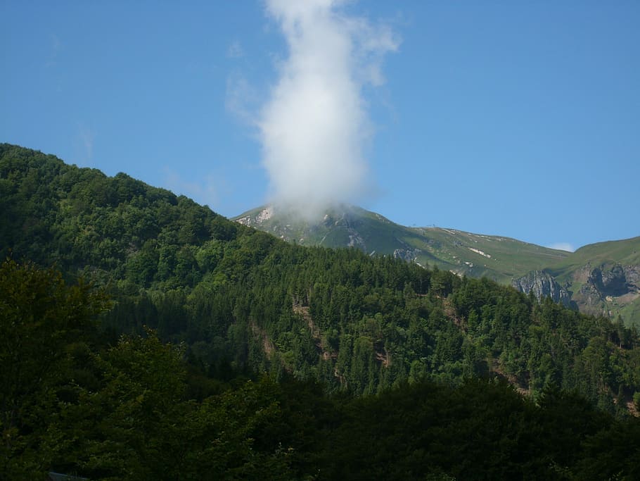 nube, minaccia, montagne, montagna, scenics - natura, bellezza nella natura, albero, cielo, pianta, scena tranquilla, ambiente, la tranquillità, scena non urbana, natura, terra, nessuno, paesaggio, giorno, foresta, fumo - struttura fisica, colore verde, all'aperto, crescita, potere in natura, 2K