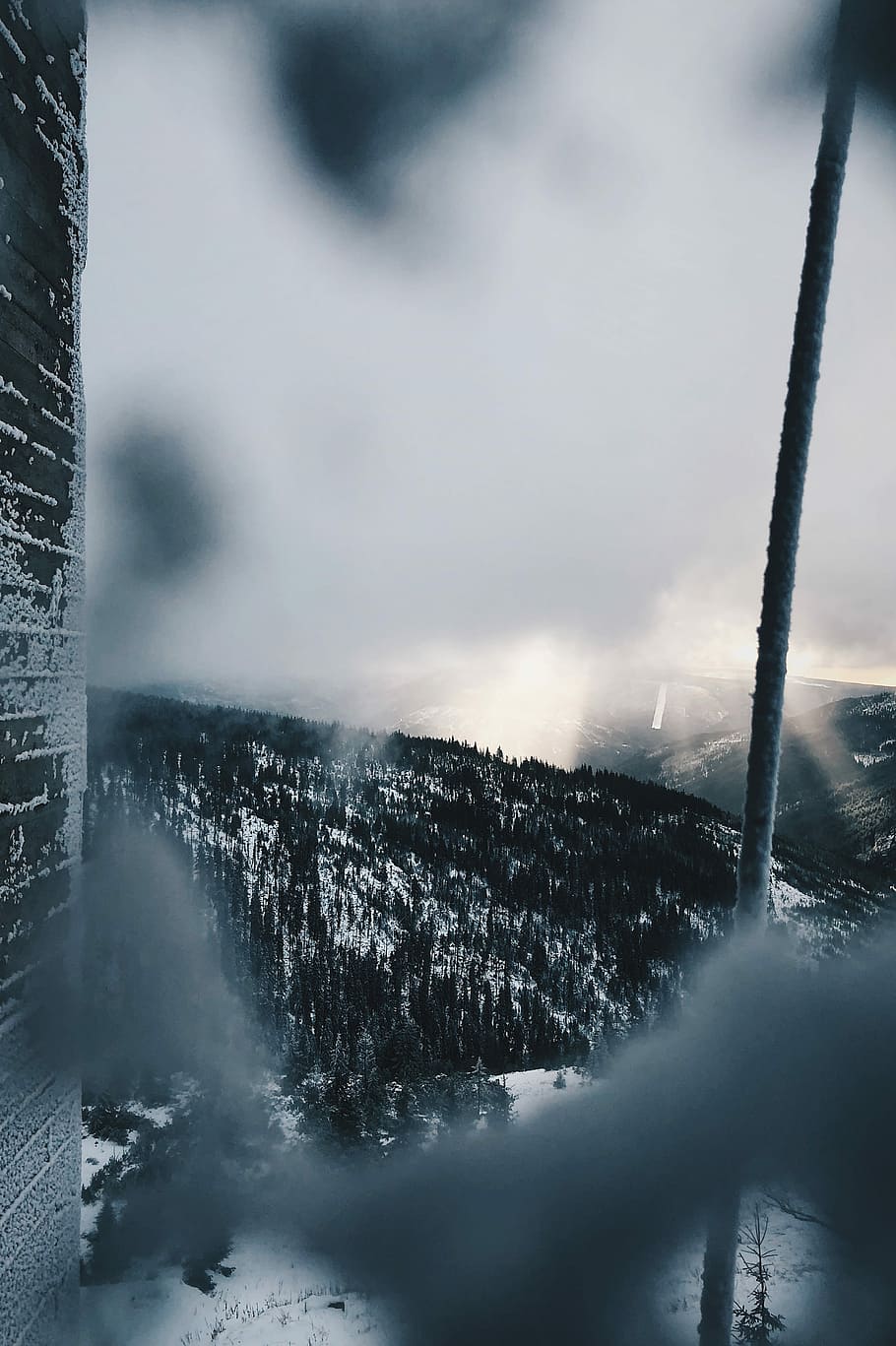 udsigt, bjerg, træer, sne bjerg, overskyet, himmel, dagtimerne, is, glimt, Baude, vandre, kold temperatur, vinter, sne, ingen mennesker, scenics - natur, miljø, skønhed i naturen, natur, træ, rolig scene, sky - himmel, tåge, ro, landskab, plante, dag, ikke-urbane scene, Frosset, udendørs, snedækket bjerg, 4K