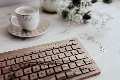 keyboard, cup, coffee, Wooden, cup of coffee, technology, desk, oree, cappucino, hipster, caffee, computer, computer Keyboard, coffee - Drink, table, business, laptop, internet, wood - Material, office, coffee cup, food and drink, close-up, mug, drink, indoors, no people, refreshment, still life, freshness, hot drink, focus on foreground, crockery, tea cup, 2K