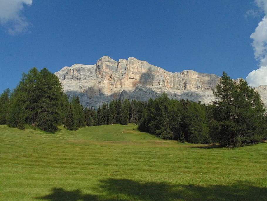 muntanya, Agost, dolomites, estiu, festa, cel, blau, paisatge, muntanyes, naturalesa, sol, Alps, vista, Itàlia, verd, alto-adige, vacances d'estiu, color, prato, bosc, herba, color verd, arbres, arbre, parc, rock, trekking, ferrata, ruta, relaxació, planta, bellesa a la natura, escena tranquil·la, escenics - natura, terra, dia, tranquil·litat, creixement, cap gent, medi ambient, arquitectura, escena no urbana, a l'aire lliure, 2K