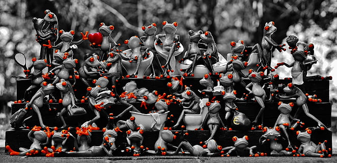 selective, color photography, frogs, many, frog assembly, cute, collection, mass, funny, group, meeting, stairs, gradually, fun, collect, quantitative, group of people, day, crowd, large group of people, real people, outdoors, clothing, red, large group of animals, representation, high angle view, creativity, art and craft, architecture, nature, 2K, CC0, public domain, royalty free