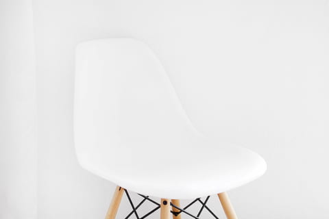 white, eiffel chair, background, beige, wooden, based, chair, still, items, things, modern, design, interior, furniture, minimalist, white color, indoors, studio shot, no people, close-up, the media, space, day, film industry, seat, copy space, office, office chair, absence, sparse, business, single object, domestic room, simplicity, blank, empty, lighting equipment, stool, white background, clean, side table, 4K