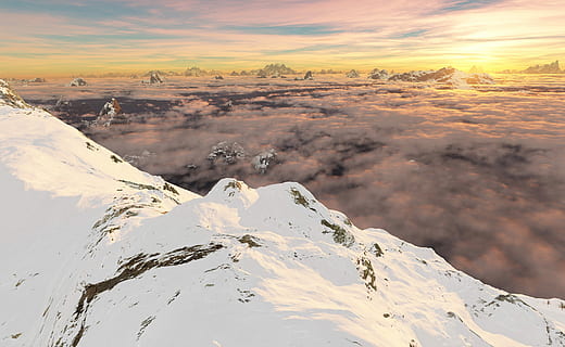 cuesta abajo, montaña, paisaje, cielo, viaje, al aire libre, nieve, blanco, excursionismo, Valle, distancia, frío, cumbre, parte superior, cubierto de nieve, puesta de sol, Mañana, noche, nubes, nubes bajas, Suiza, alta altitud, remoto, alpinismo, invierno, belleza en la naturaleza, paisajes - naturaleza, temperatura fría, ambiente, nube - cielo, Montaña cubierta de nieve, naturaleza, escena tranquila, tranquilidad, cordillera, escena no urbana, majestuoso, pico de la montaña, Dom, nadie, 2K, CC0, dominio público, libre de derechos