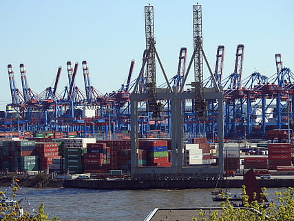 container port, container, kran, kraner, beholder, kran, container terminal, hamburg, elbe, marketing hub, godstransport, havn, last container, kommerciel dock, transportmidler, Forsendelse, kran - entreprenørmaskiner, industri, hav, nautiske fartøj, industrielt skib, mole, Indlæser, forretning, container skib, transportform, skibsværft, kajen, skib, handel, eksport, nautisk udstyr, udstyr, havnefronten, odessa - ukraine, vand, maskineri, arkitektur, natur, himmel, skyfri himmel, udendørs, byggemateriale, 4K, CC0, offentligt domæne, royaltyfrie