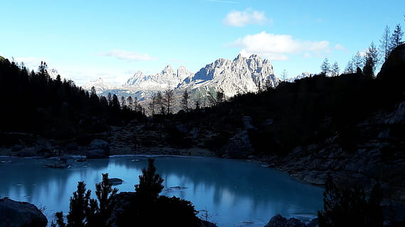 Lake, Reflections, Blue, Reflection, blue, reflection, landscape, mountain, nature, water, sky, body of water, ice, sorapis, tree, scenics, tranquility, scenics - nature, beauty in nature, tranquil scene, plant, non-urban scene, mountain range, no people, idyllic, cloud - sky, remote, rock, land, outdoors, snowcapped mountain, formation, mountain peak, 4K, CC0, public domain, royalty free